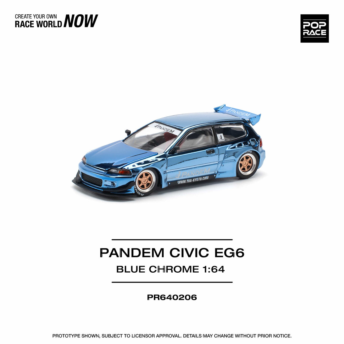 Pandem Honda Civic EG6 Blue Chrome Pop Race 1/64