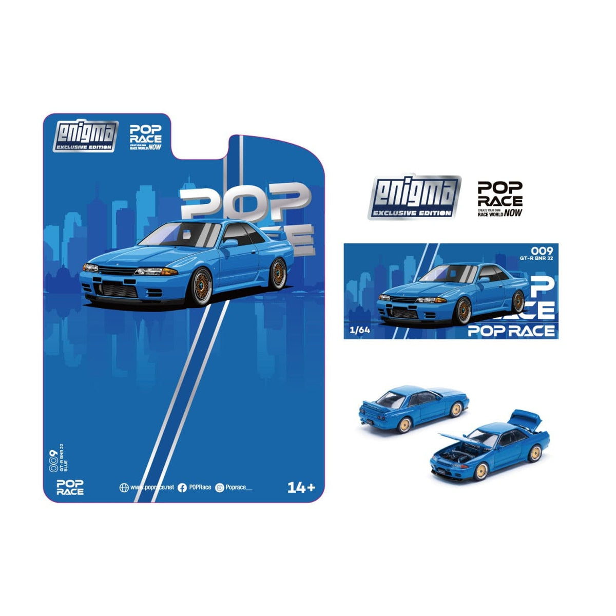 (Pre-order) Nissan Skyline R-32 Bayside Blue Enigma Special Edition Pop Race 1/64
