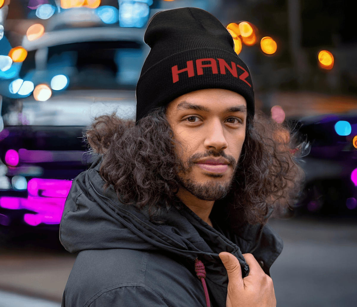 Hanz Red on Black Beanie