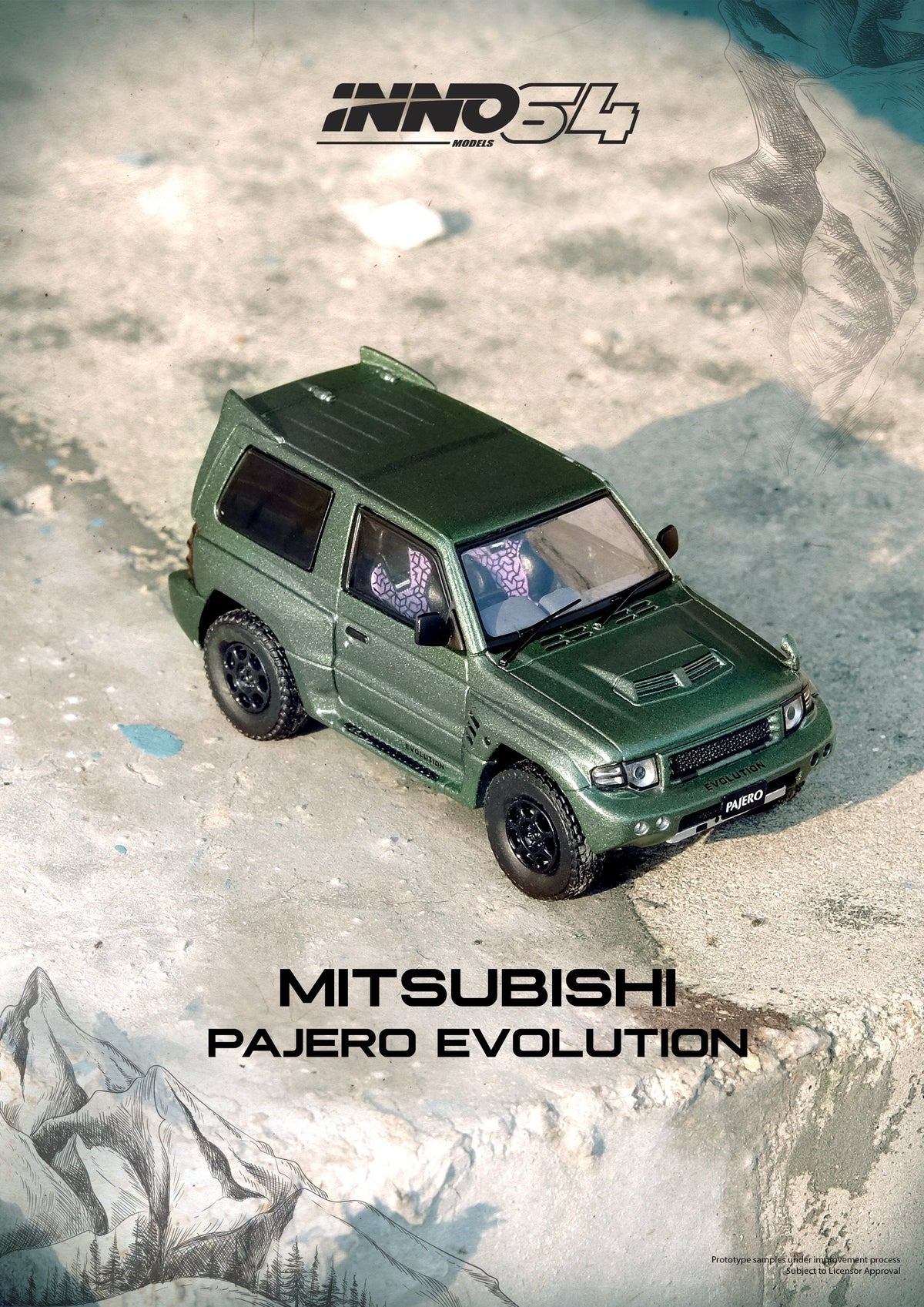 Mitsubishi Pajero Evolution Satin Green Inno64 1/64 scale