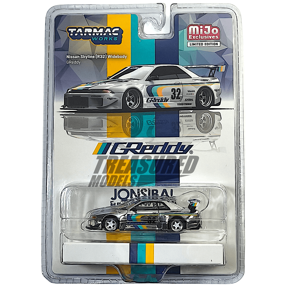 Chase Nissan Skyline GT-R R32 Widebody Jonsibal Designworks & Greddy Special Limited Edition White Tarmac Works 1/64 T64G-061-GDY Chase