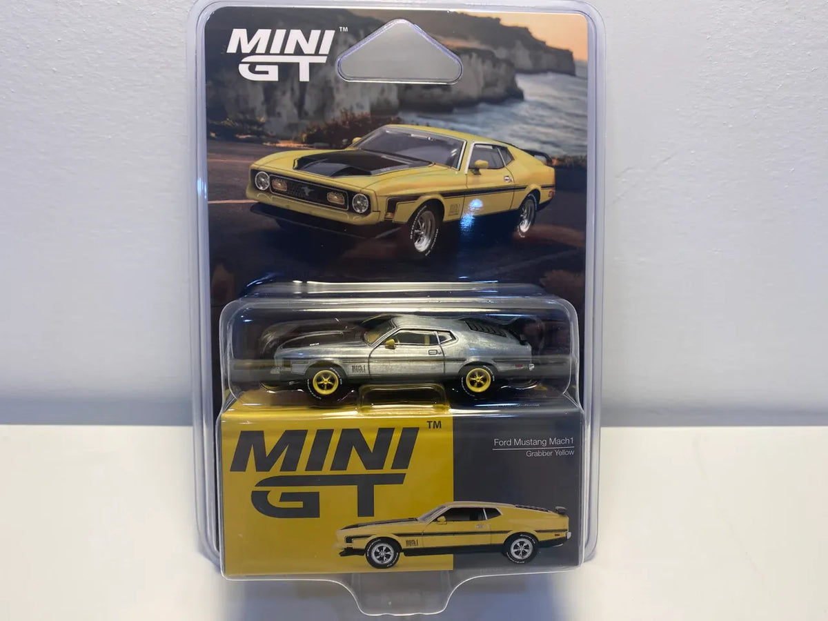 1971 Ford Mustang Mach1 Grabber Yellow | Mini GT 1:64 MGT01139-BL Chase