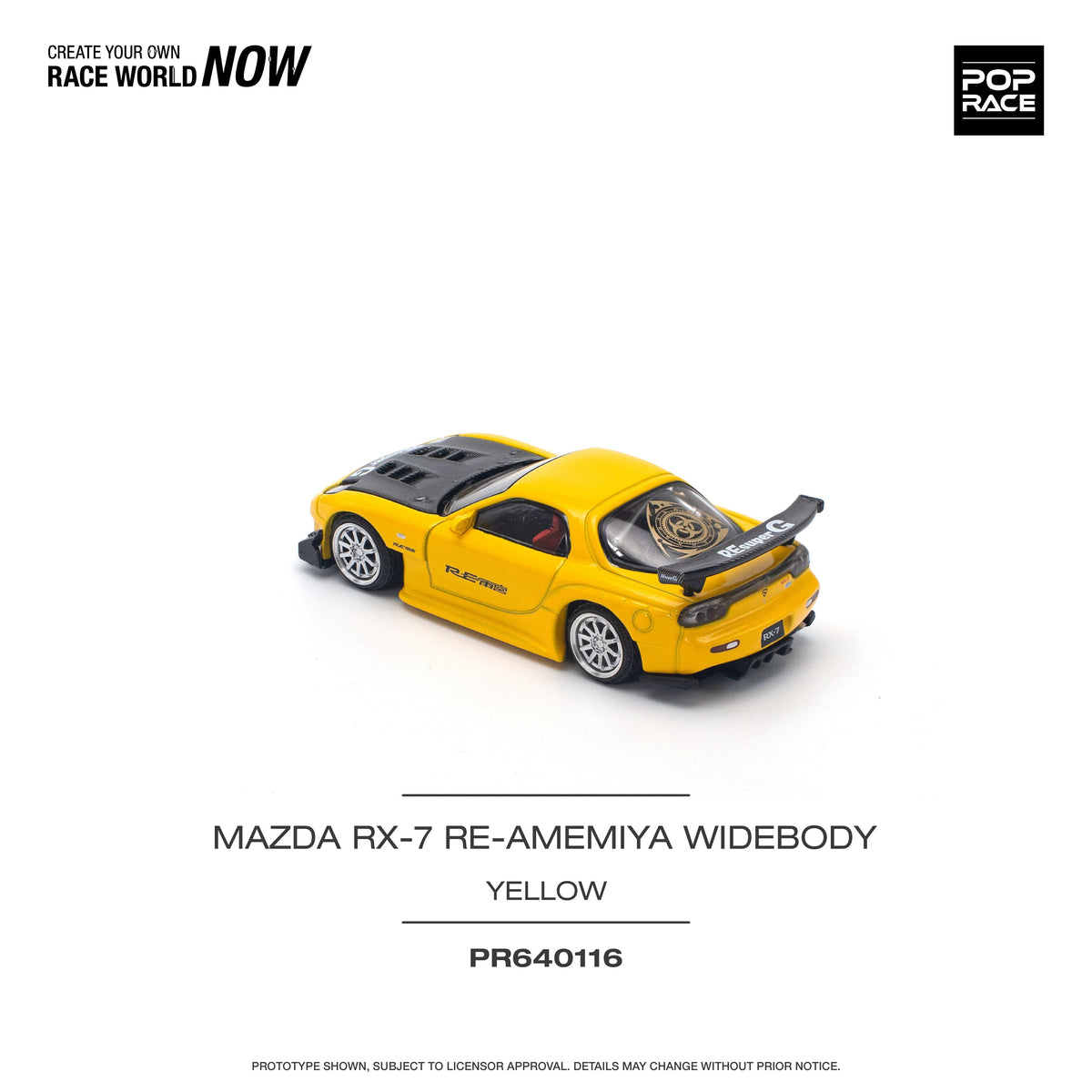 Mazda RX-7 FD3S Re-amemiya Widebody Yellow 1/64 Pop Race miniature car