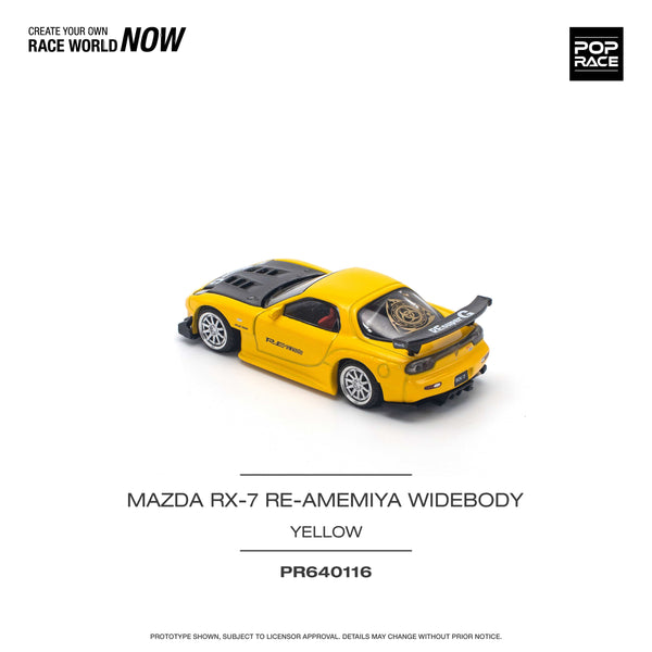 Mazda RX-7 FD3S Re-amemiya Widebody Yellow 1/64 Pop Race miniature car