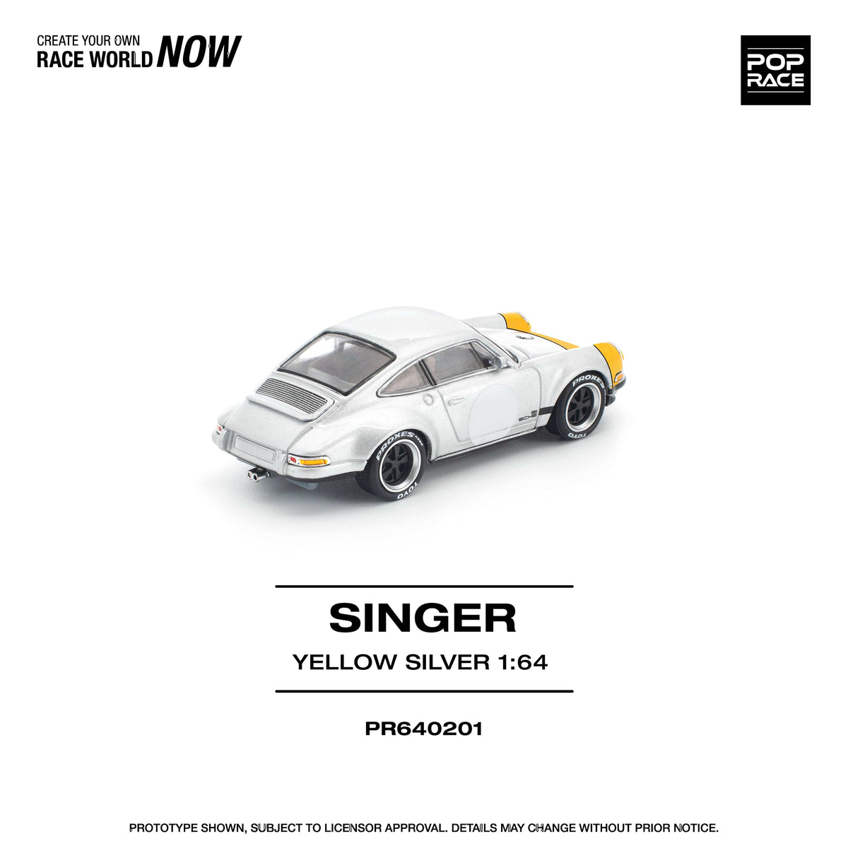 Porsche Singer 911 SCCS Homage Yellow Silver 1/64 scale Pop Race