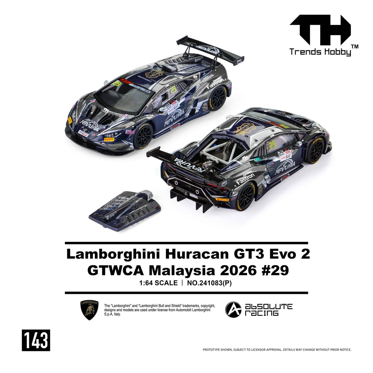 (PRE-ORDER) Lamborghini Huracan GT3 EVO2 GT World Challenge Asia Malaysia 2026 No. 29 Trends Hobby 1/64 241083(P)