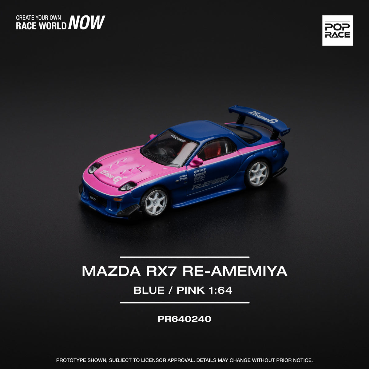 Mazda RX-7 FD3S Re-amemiya Widebody Blue/Pink 1/64 Pop Race