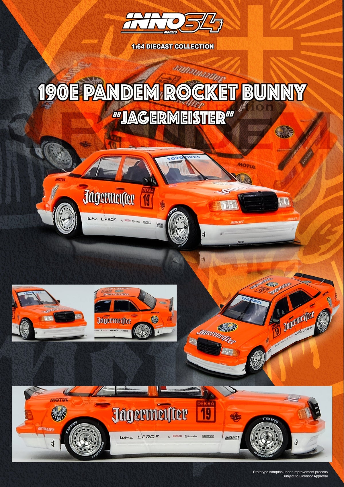 Pandem Rocket Bunny BMW 190E Jagermeister Inno64 1/64 scale