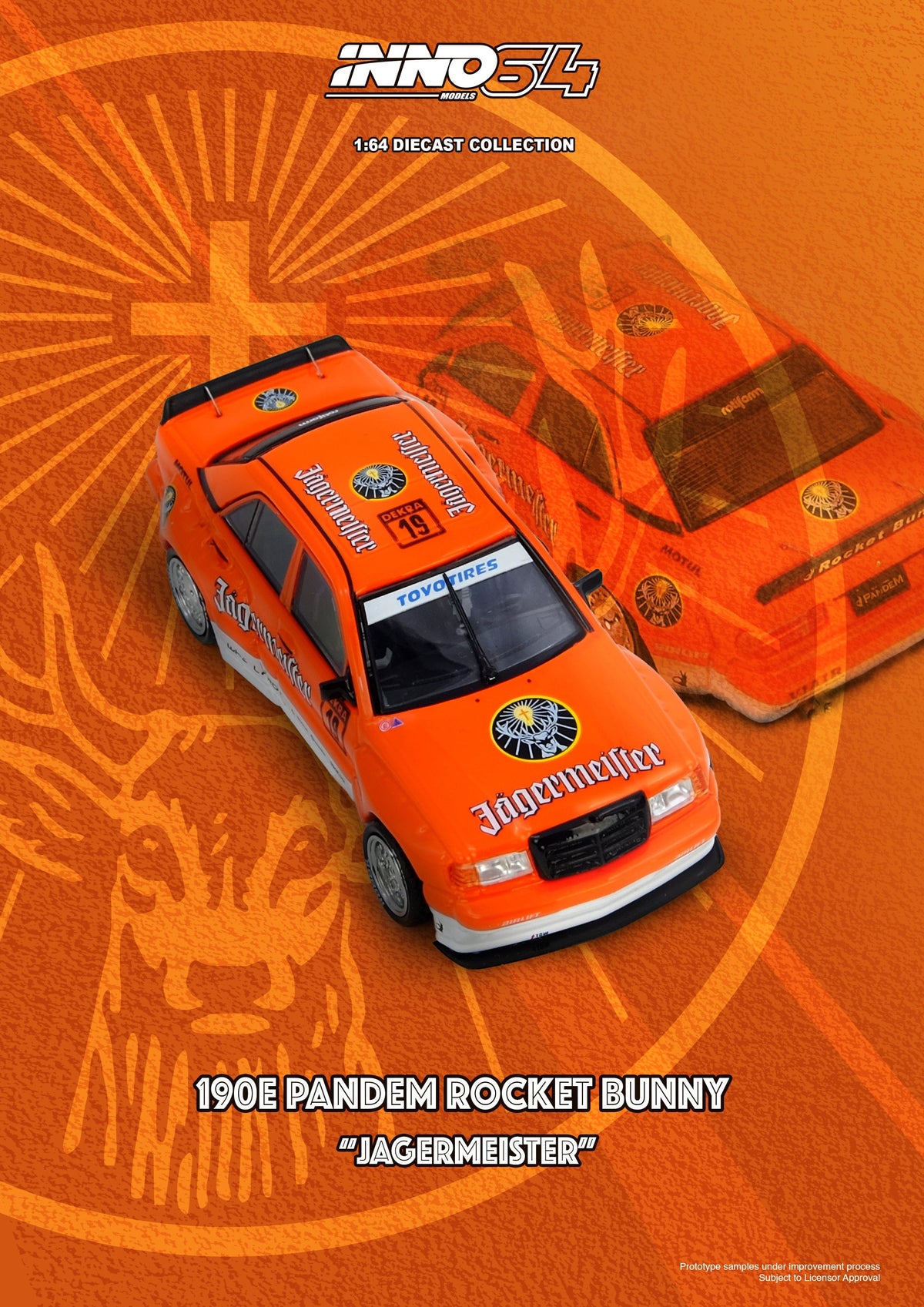 Pandem Rocket Bunny BMW 190E Jagermeister Inno64 1/64 scale