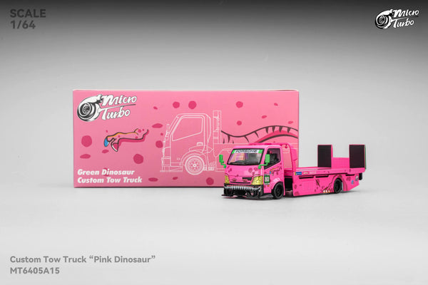Pink Roxy Dino Custom Tow Truck Flat Bed  Micro Turbo 1/64 scale