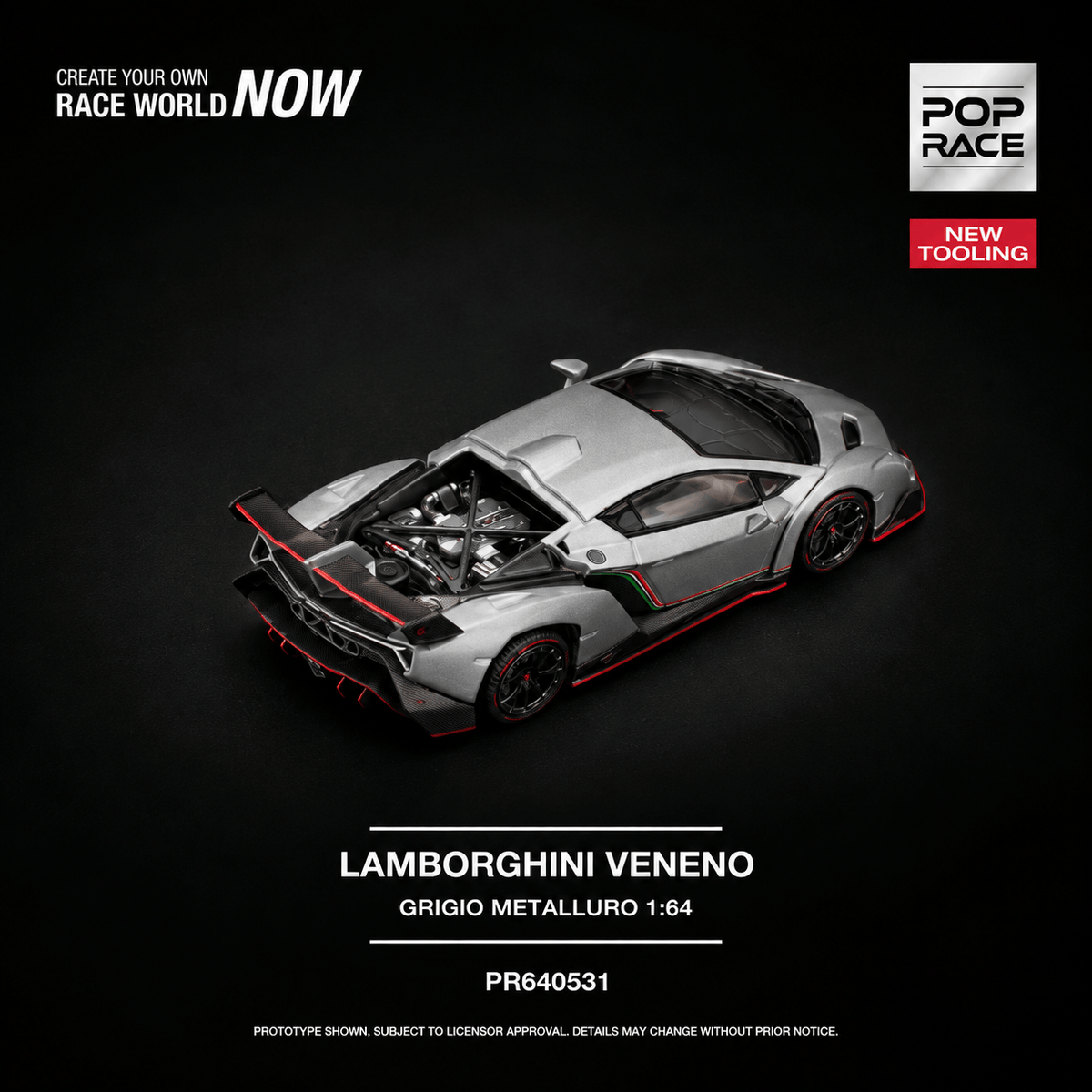 (PRE-ORDER) Lamborghini Veneno Grigio Metalluro Pop Race 1/64 PR640531