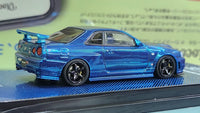 Nissan Skyline GT-R R34 Chrome Blue CDLC Special Edition Inno64 1/64 scale