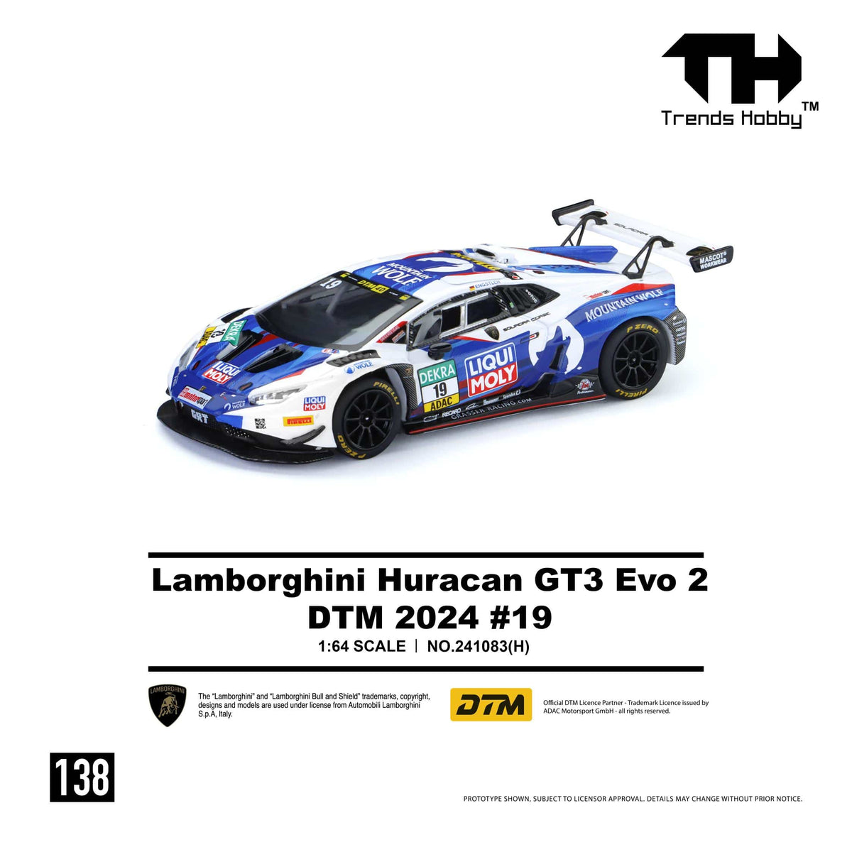 (PRE-ORDER) Lamborghini Huracan GT3 EVO2 DTM 2024 No. 19 Trends Hobby 1/64 241083(H)