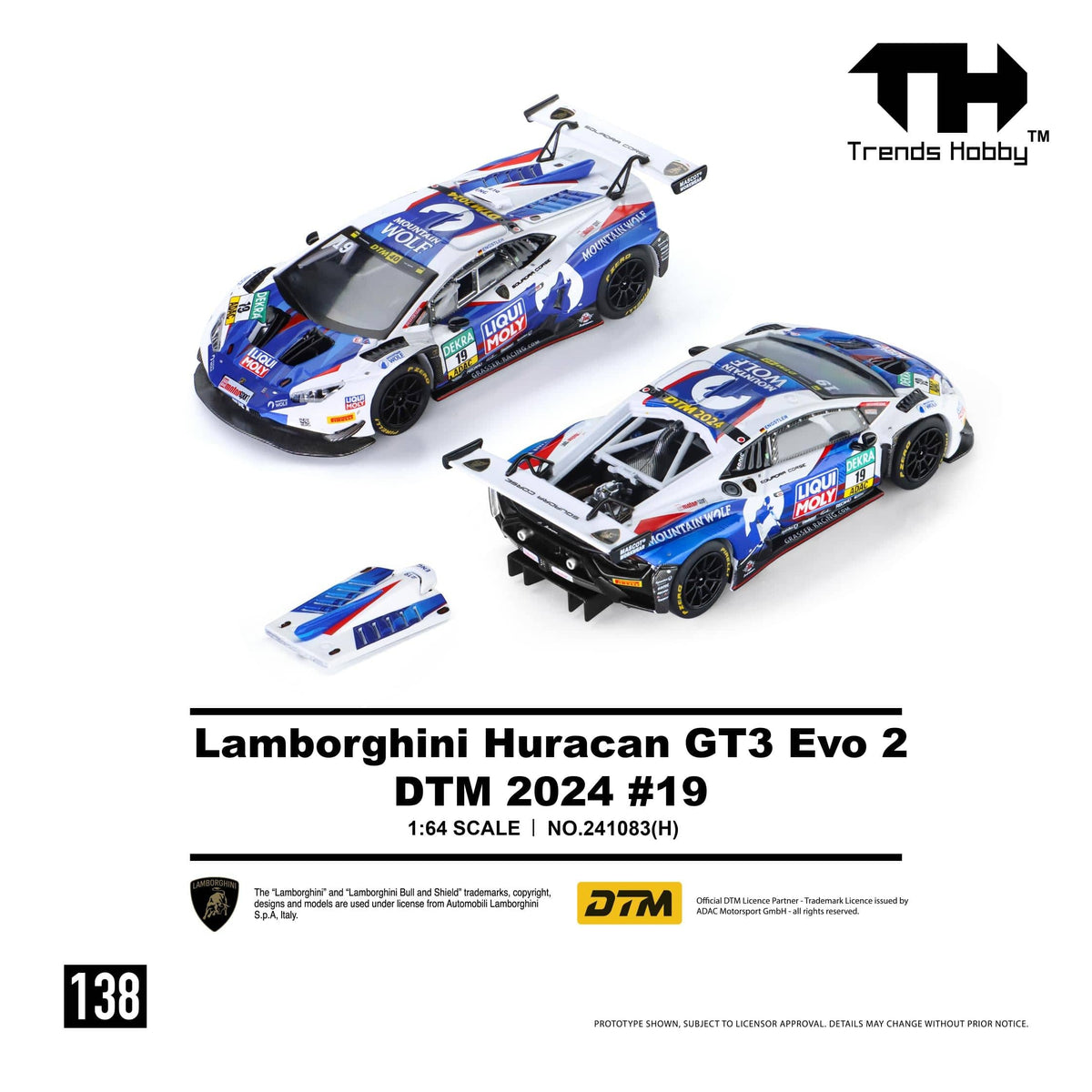(PRE-ORDER) Lamborghini Huracan GT3 EVO2 DTM 2024 No. 19 Trends Hobby 1/64 241083(H)