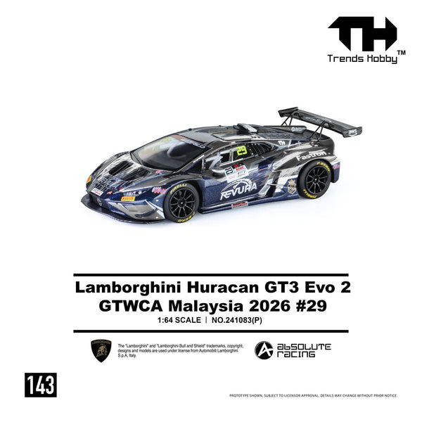 (PRE-ORDER) Lamborghini Huracan GT3 EVO2 GT World Challenge Asia Malaysia 2026 No. 29 Trends Hobby 1/64 241083(P)