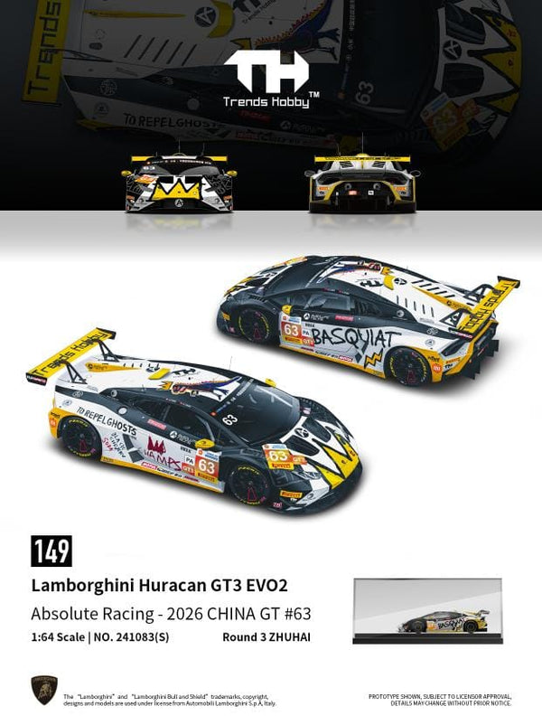(PRE-ORDER) Lamborghini Huracan GT3 EVO2 Basquiat Absolute Racing China GT Zhuhai 2026 No. 63 Trends Hobby 1/64 241083(S)