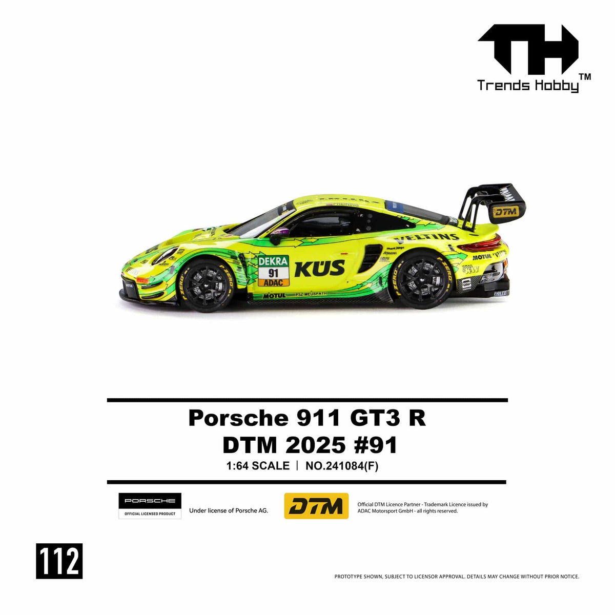 (PRE-ORDER) Porsche 911 GT3 R DTM 2025 No. 91 Trends Hobby 1/64 241084(F)