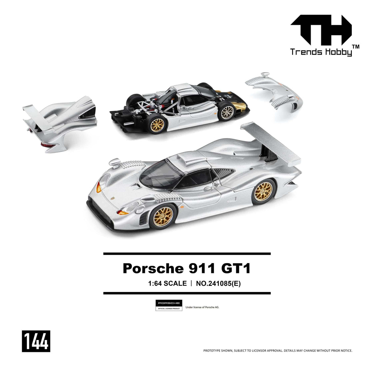 (PRE-ORDER) Porsche 911 GT1 1998 Silver Trends Hobby 1/64 241085(E)