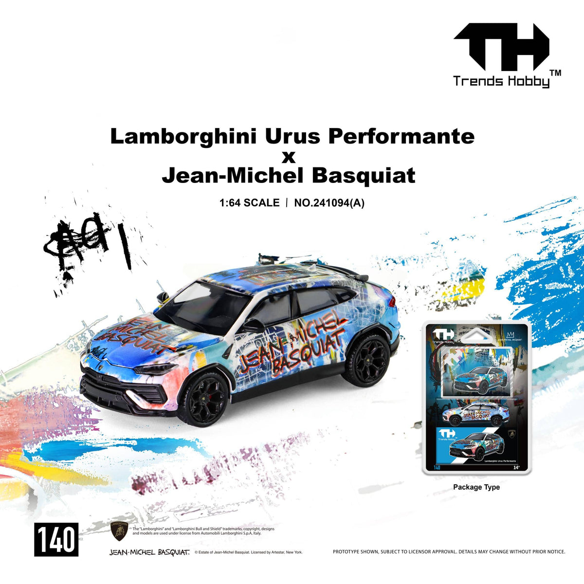 (PRE-ORDER) Lamborghini Urus Performante Basquiat White Blue Trends Hobby 1/64