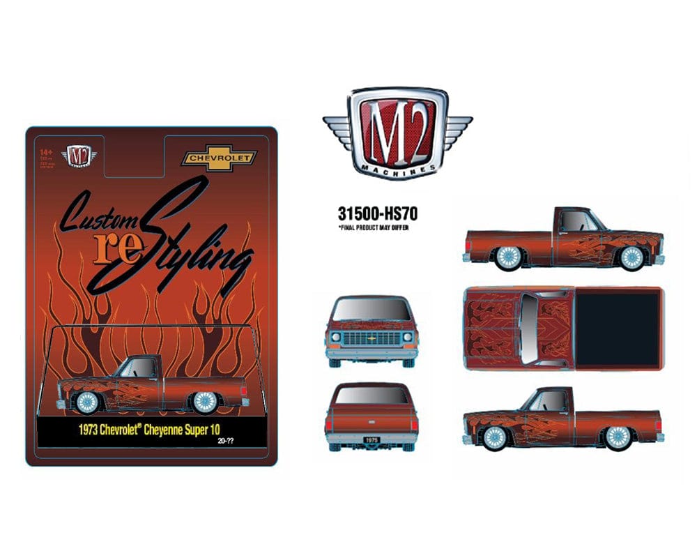 1973 Chevrolet Cheyenne Super 10 Custom Re Styling – Brown w/ Flames M2 Machines