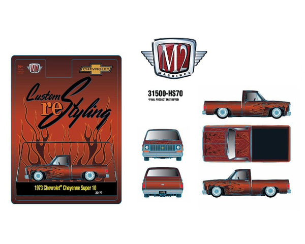 1973 Chevrolet Cheyenne Super 10 Custom Re Styling – Brown w/ Flames M2 Machines