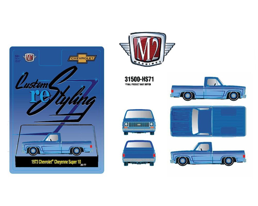 1973 Chevrolet Cheyenne Super 10 Custom Re Styling Blue M2 Machines 1/64 scale