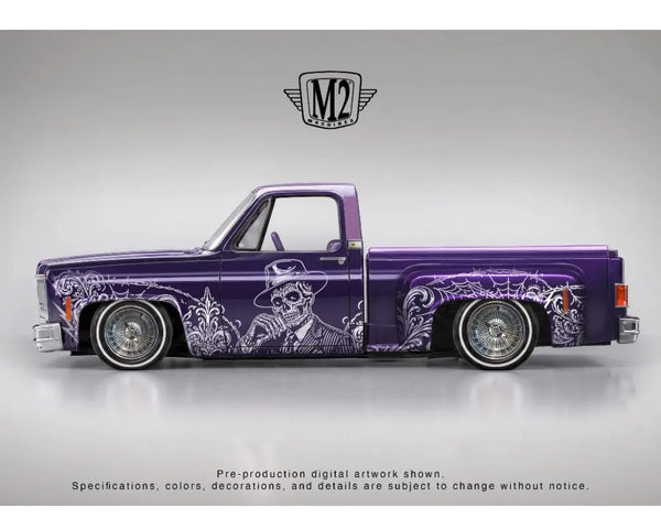 1979 Chevrolet Silverado Stepside Dia De Los Muertos Purple M2 Machines 1:64