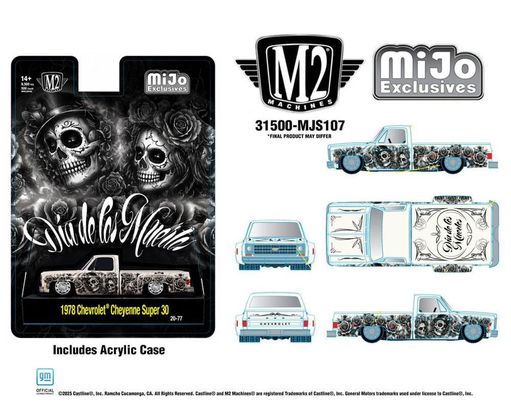 (PRE-ORDER) 2026 Dias De Los Muertos 1978 Chevrolet Cheyenne Super 30 Pearl White Mijo Exclusives M2 Machines 1:64 31500-MJS107
