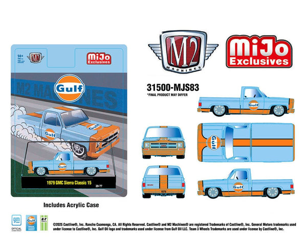 M2 Machines 1:64 1979 GMC Sierra Classic 15 Custom GULF – Blue – MiJo Exclusives Limited Edition