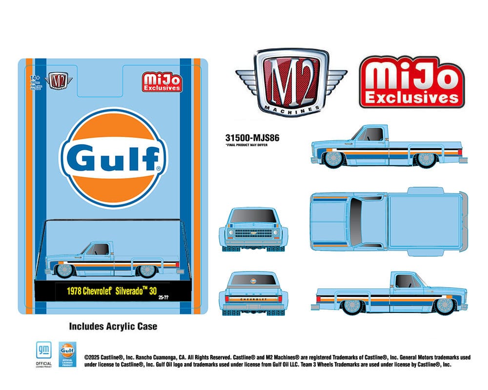 (Pre-order) 1978 Chevrolet Silverado 30 Custom GULF Blue M2 Machines