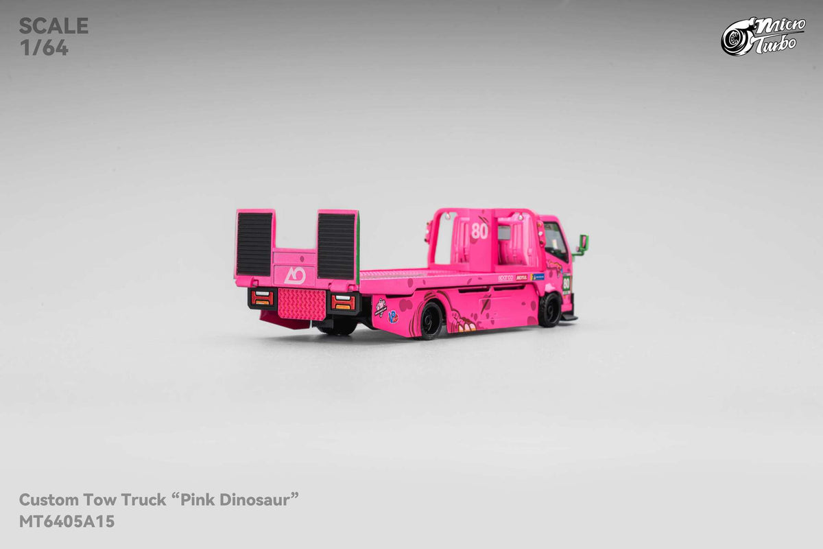 Pink Roxy Dino Custom Tow Truck Flat Bed  Micro Turbo 1/64 scale