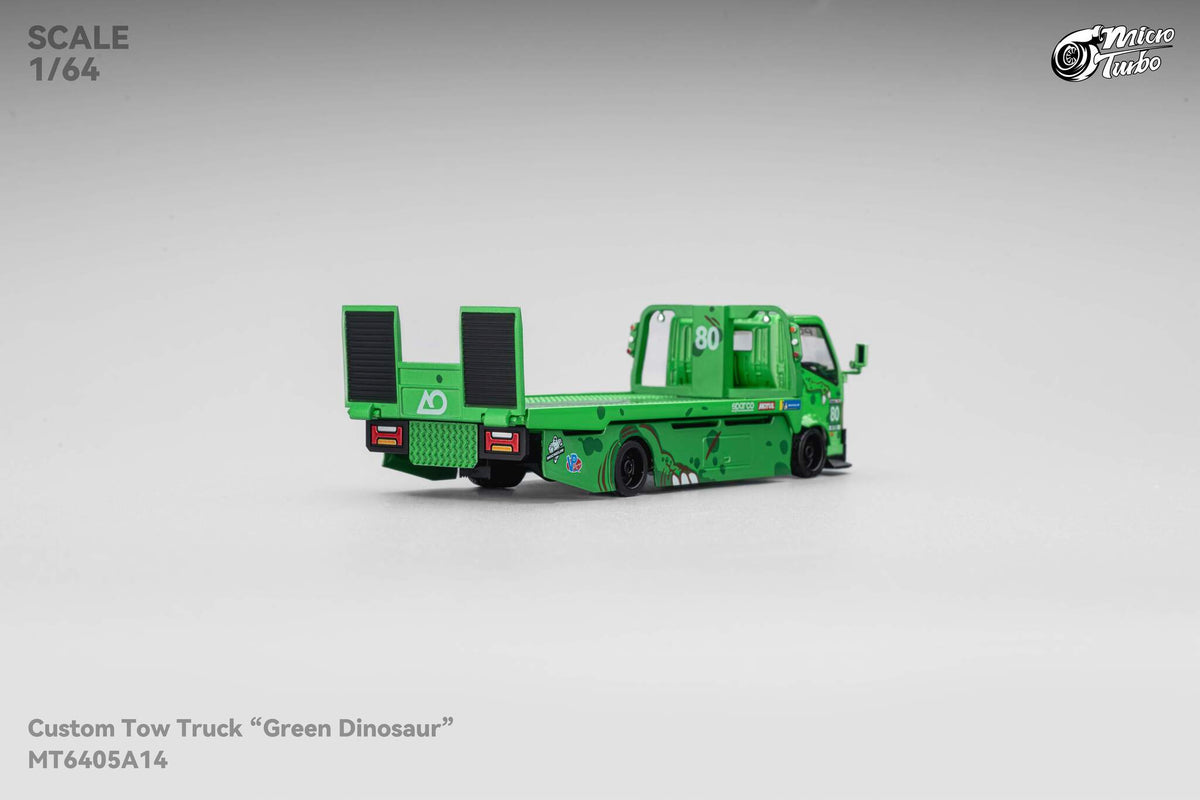 Green Rexy Dino Custom Tow Truck Flat Bed  Micro Turbo 1/64 scale