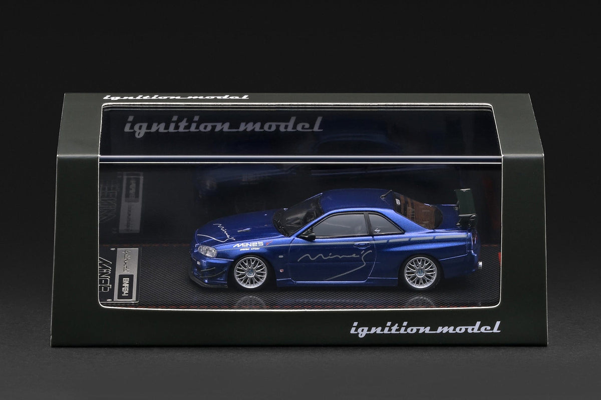 (PRE-ORDER) Nissan Skyline GT-R Mine's R34 Blue Metallic Ignition Model 1/64 IG4094