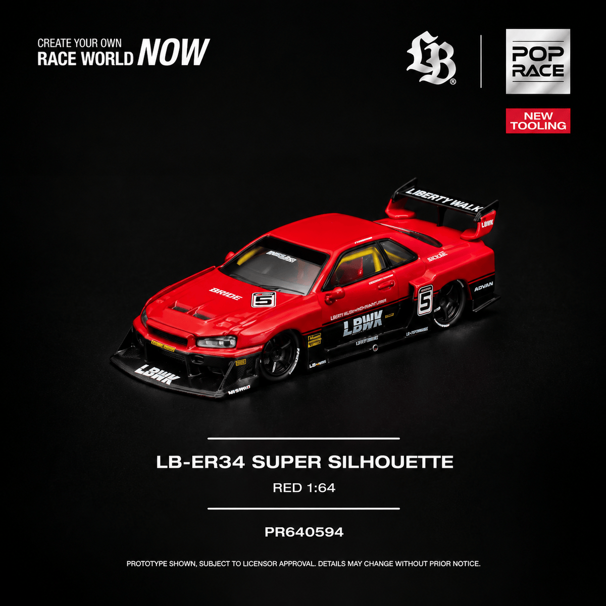 (PRE-ORDER) Nissan Skyline LB-ER34 Super Silhouette Red Pop Race 1/64 PR640594