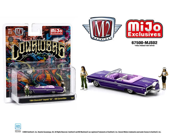 1964 Chevrolet Impala SS Convertible Top-Down Lowriders with 2 Ladies Figures Metallic Purple M2 Machines 67500-MJS02