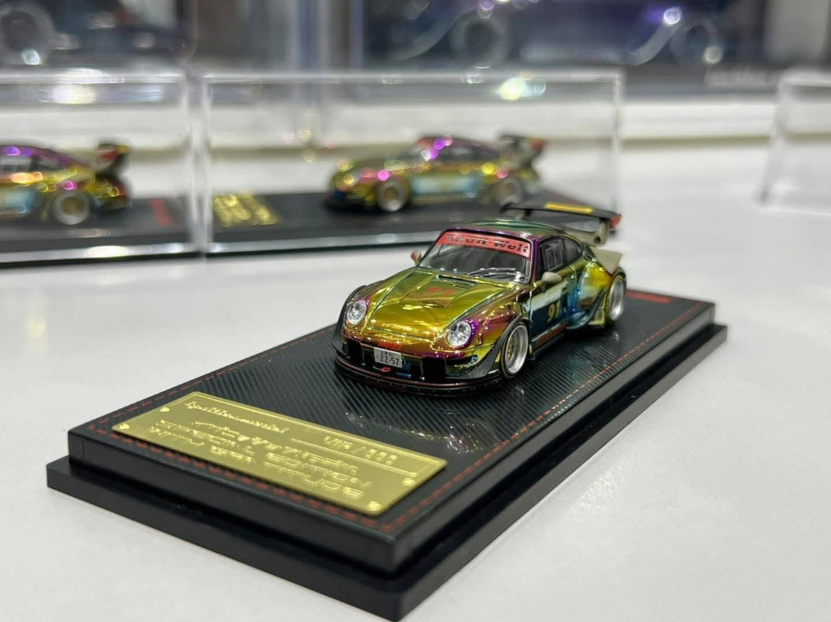 Chase Chrome Porsche RWB 993 Rauh-Welt Begriff  Matte Green Ignition Model 1/64 scale