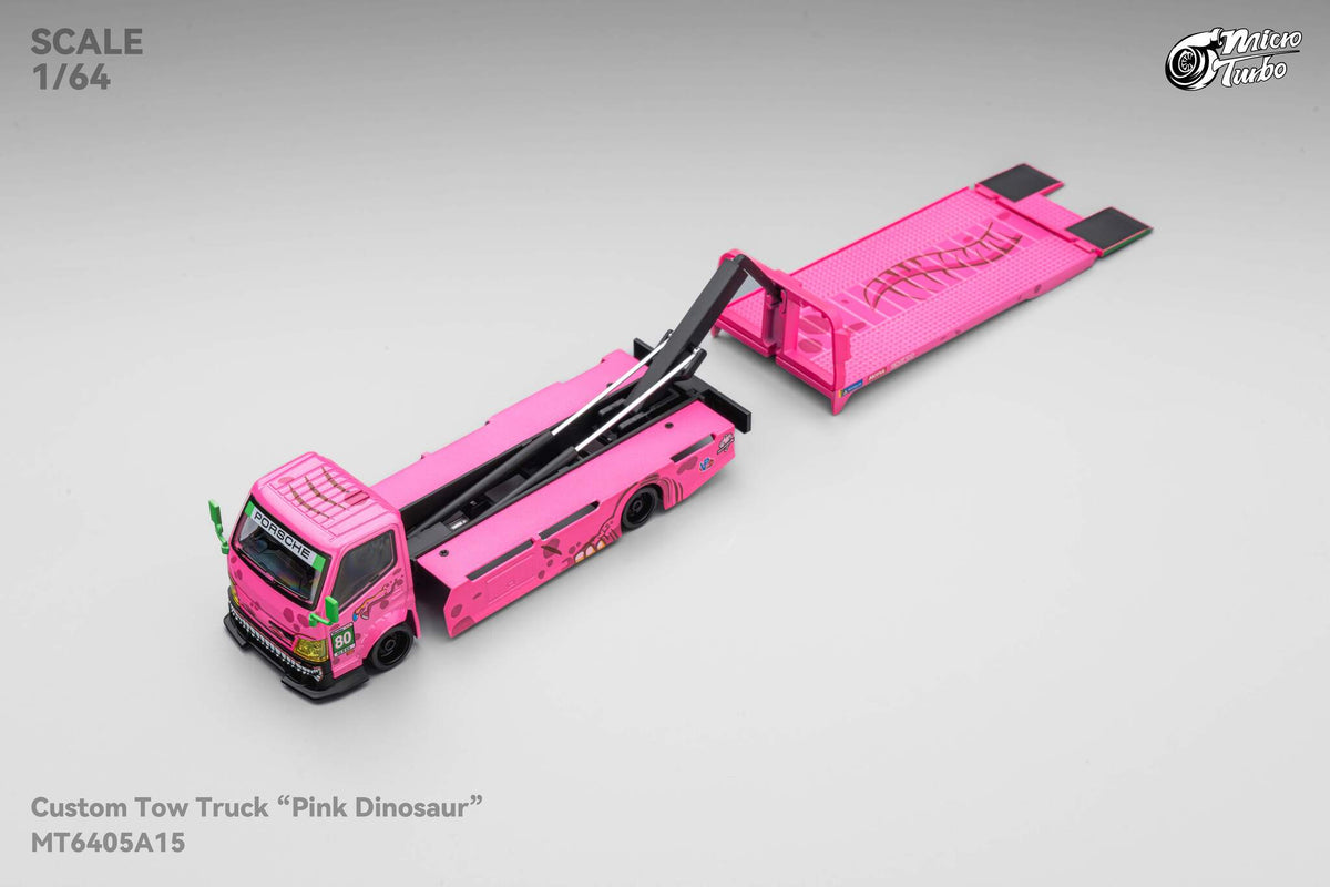 Pink Roxy Dino Custom Tow Truck Flat Bed  Micro Turbo 1/64 scale