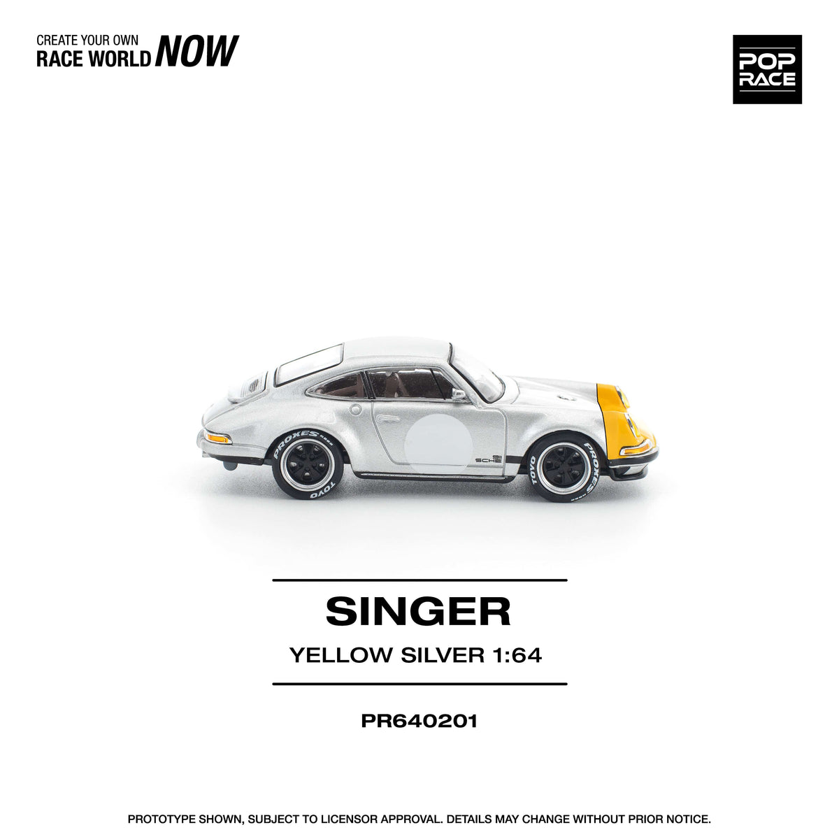 Porsche Singer 911 SCCS Homage Yellow Silver 1/64 scale Pop Race