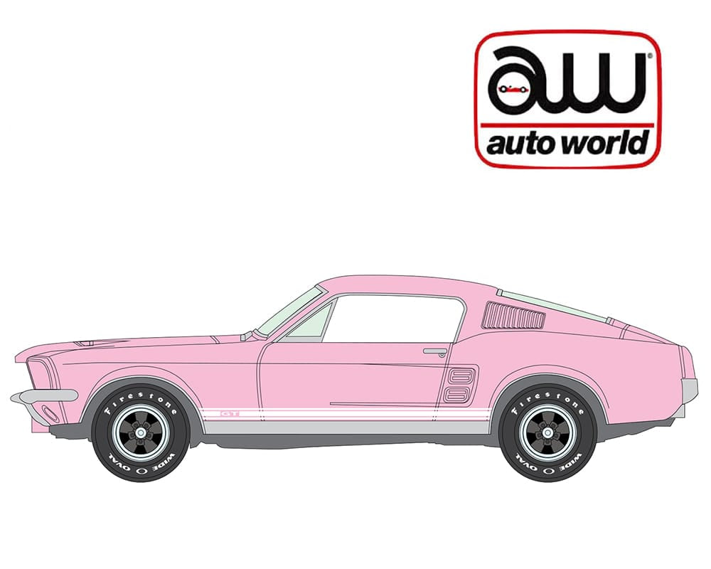 (PRE-ORDER) 2026 Premium Release 4B 1967 Ford Mustang GT Pink Auto World 1:64 AWSP244-24B
