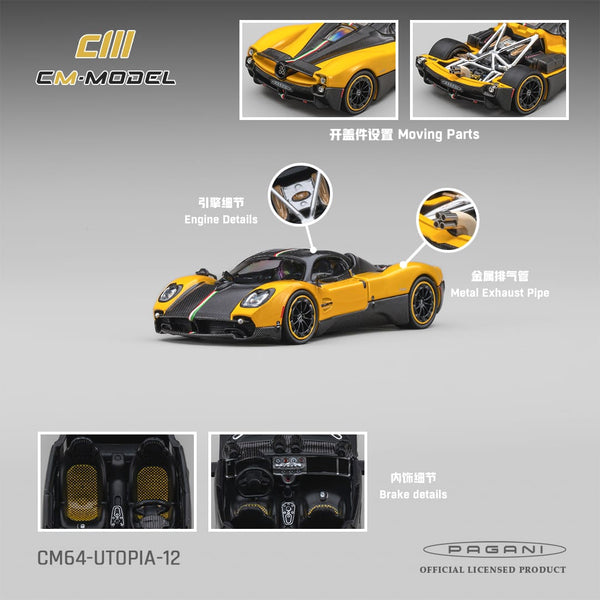 (PRE-ORDER) Pagani Utopia Giallo Ginevra CM Model 1/64 CM64-UTOPIA-12