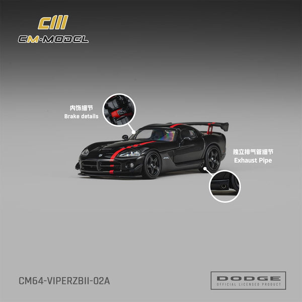 (PRE-ORDER) Dodge Viper ACR ZBII Black with Red Racing Stripes CM Model 1/64 CM64-ViperZBII-02A