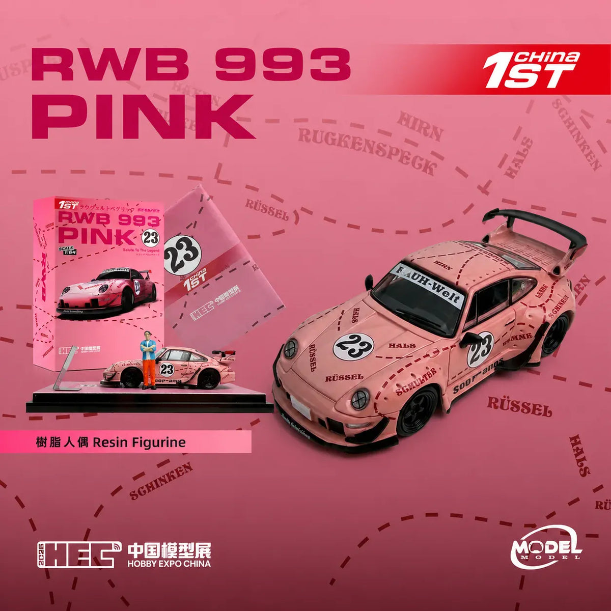 Porsche 911 993 RWB Pink HEC 2026 Event Special Edition ModelModel 1:64