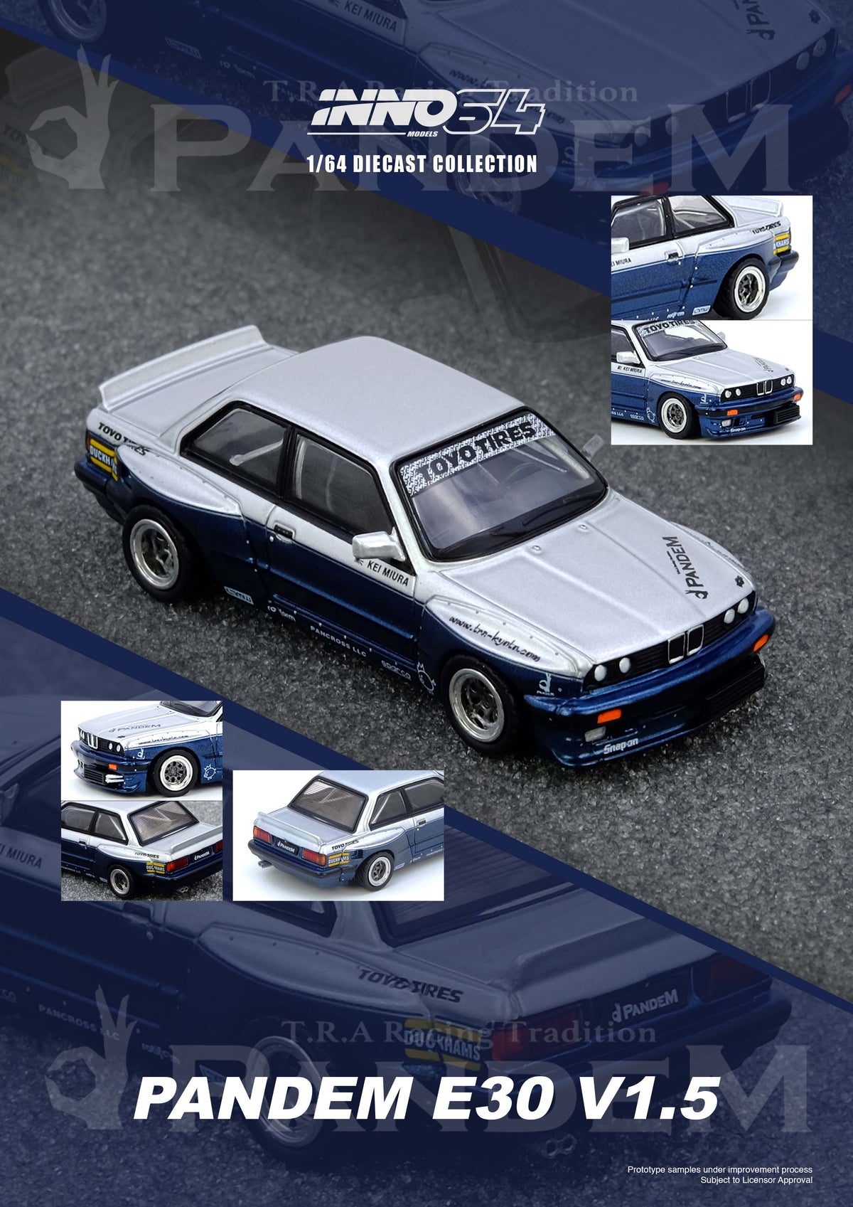 BMW E30 M3 Silver Blue Inno64  1/64 scale