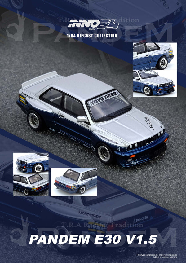 BMW E30 M3 Silver Blue Inno64  1/64 scale