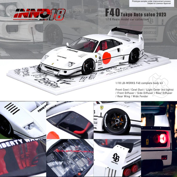 F40 White Tokyo Auto Salon 2023 Liberty Walk INNO18 1/18 RESIN LBWK