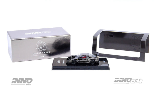 Ferrari F40 Liberty Walk Silver Chrome Black Special Edition Inno64 1/64 scale