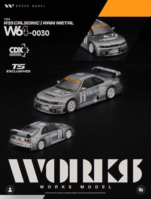 Nissan Skyline R33 Calsonic Raw Metal Canada Diecast Expo 2026 Works Model 1/64 W640030