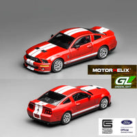 Ford Mustang Shelby GT500 2007 RED with White Stripes Motorhelix x Greenlight 1:64