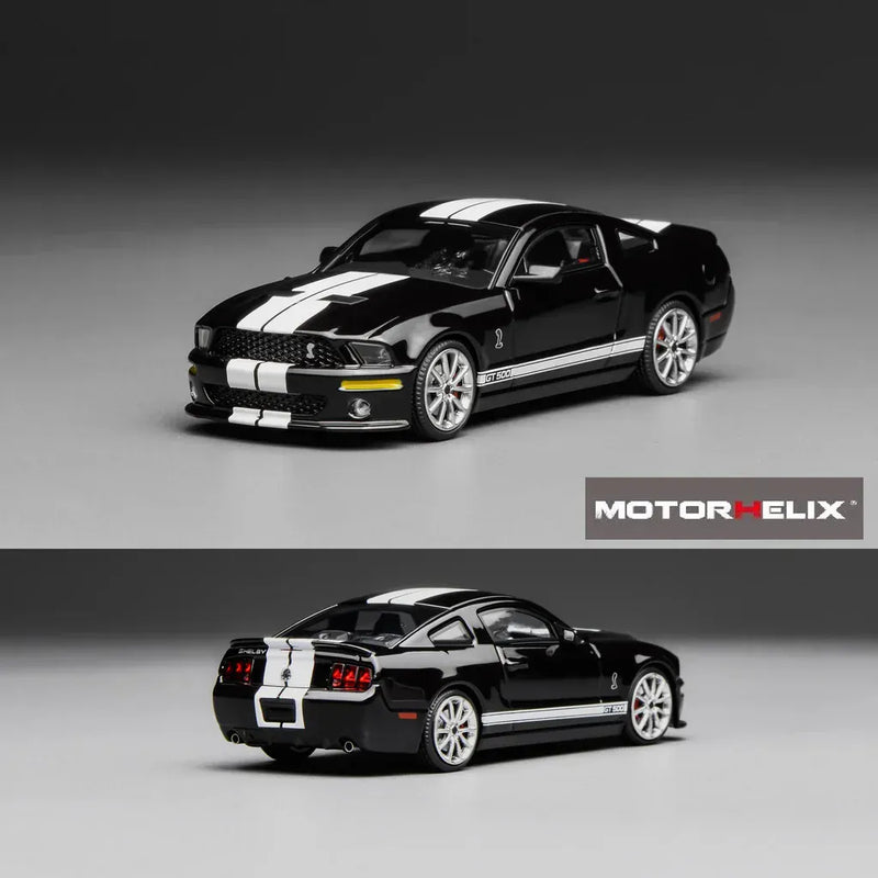 Ford Mustang Shelby GT500 2007 Black with White Stripe Motorhelix x Greenlight 1:64 GL-1251005B