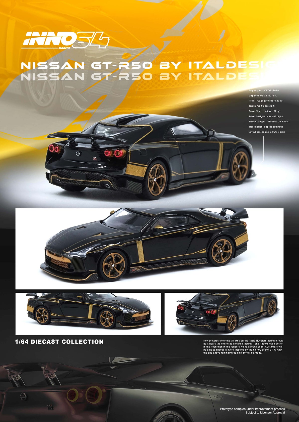 Nissan Skyline GT-R R50 by Italdesign black Inno64 1/64 scale